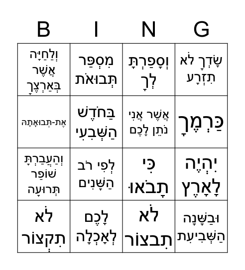 בהר Bingo Card