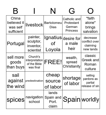 Unit 1 Bingo Card