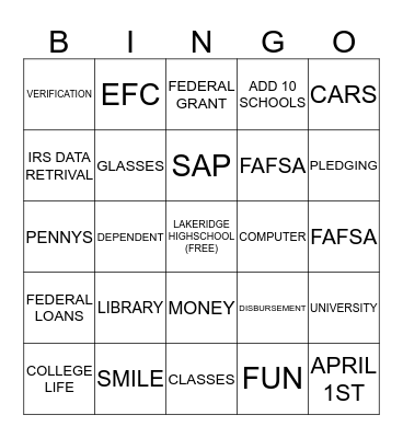 UTA FINANCIAL AID Bingo Card