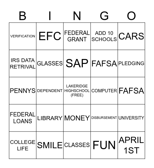 UTA FINANCIAL AID Bingo Card