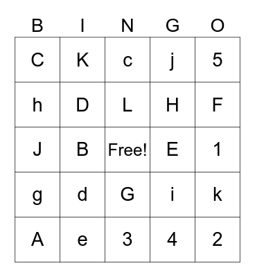 alphabet and number bingo Card