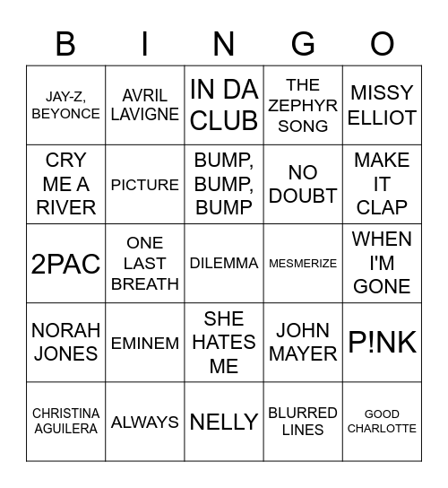 BILLBOARD 2003 Bingo Card