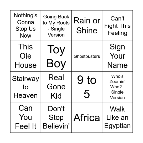80sMusic1 QuestionOneBingo Card