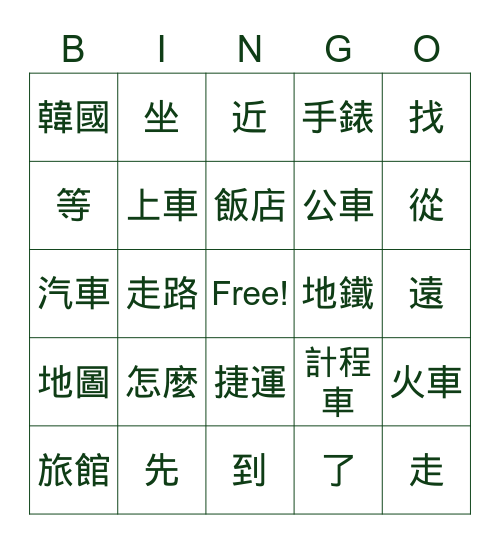 時代華語 B1-L7-D1 Bingo Card