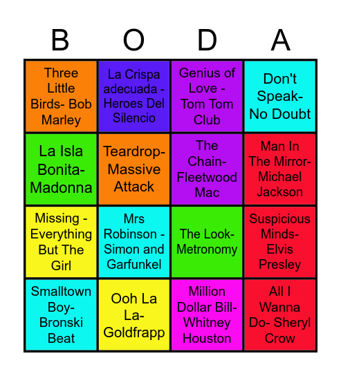 Boda Bingo Card