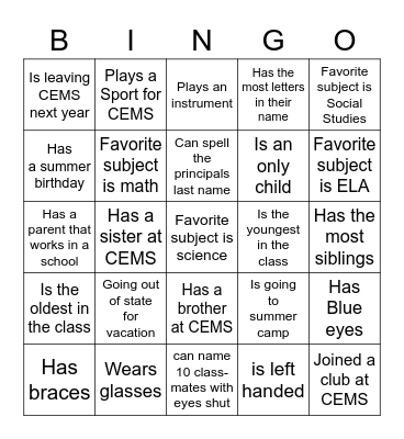 END OF YEAR BINGO Card