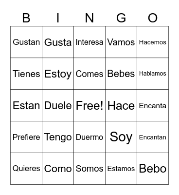 Verbs in Spanish Bingo Card