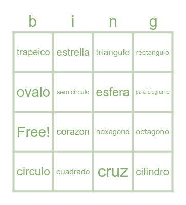 Spanish Shapes Bingo Card