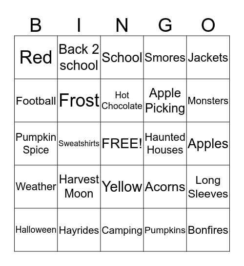 Fall Bingo Card