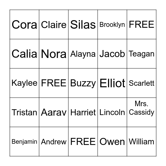 Class Bingo Card