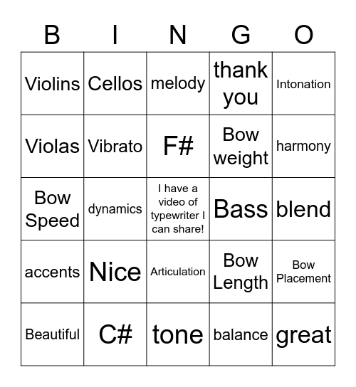 Orchestra Clinician Bingo Card