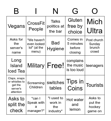 Shitty Customer Bingo Card