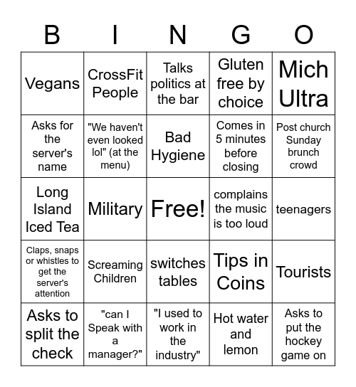 Shitty Customer Bingo Card