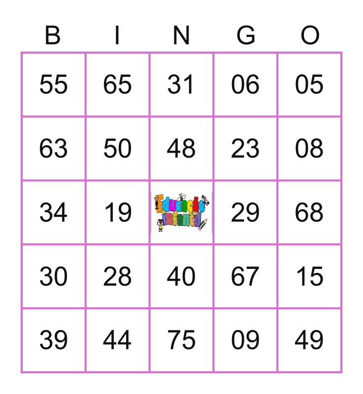 *BINGO DA EDUCAÇÃO INFANTIL* Bingo Card