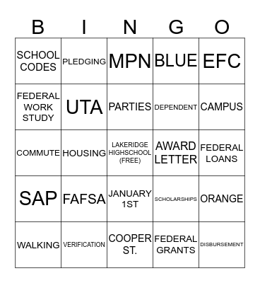 UTA FINANCIAL AID Bingo Card