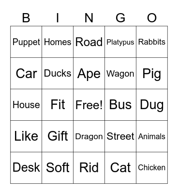 Lily's Fantastic Animals Bingo Card