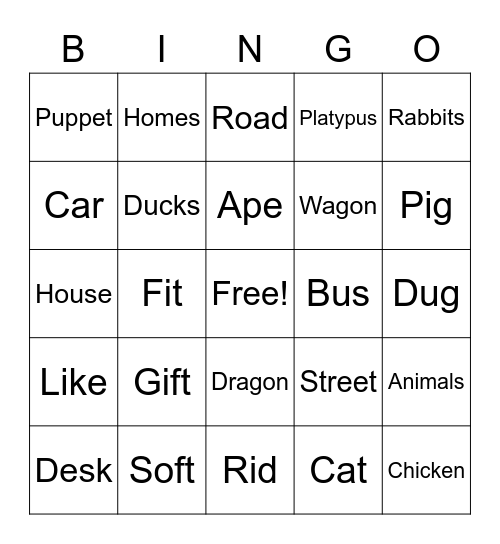 Lily's Fantastic Animals Bingo Card