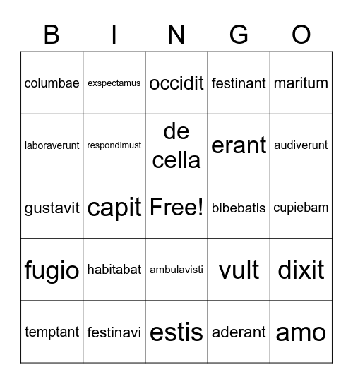 Latin Vocab Bingo Card