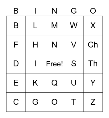 Phonics Bingo Card