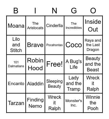 Disney Bingo Card