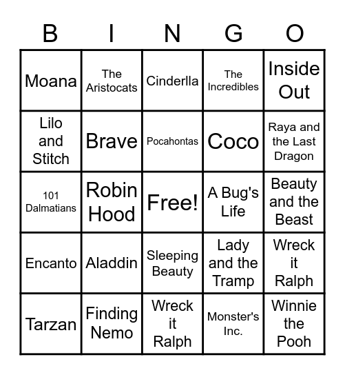 Disney Bingo Card