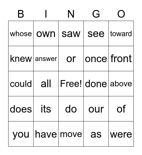 Red Words Bingo Card