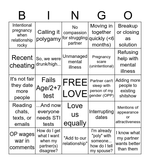 One Twue Poly Bingo Card