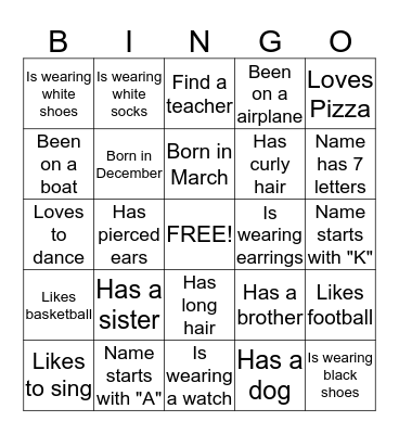 Classmate BINGO! Bingo Card