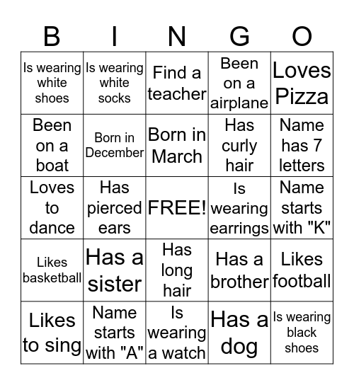 Classmate BINGO! Bingo Card