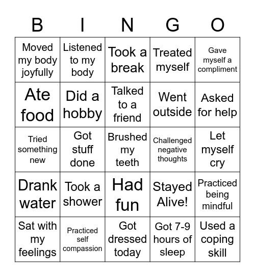 Self-Care Bingo Card