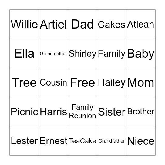 The Family Reunion Bingo Card