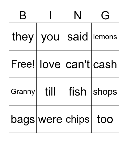 Fish and Chips Bingo Card