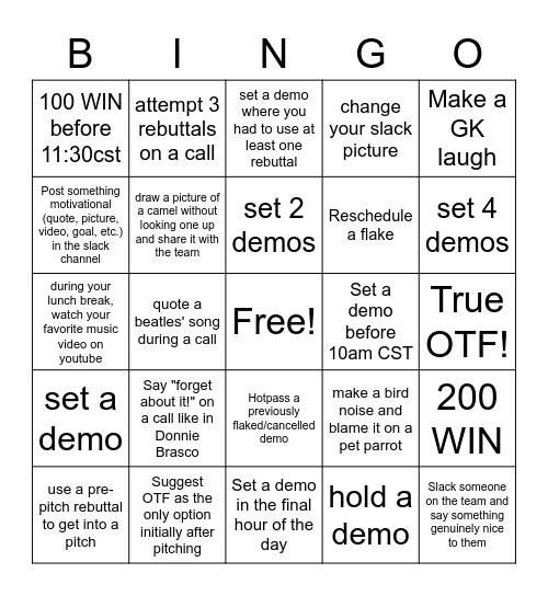 Wheel Talk Bingo 5/18 Bingo Card