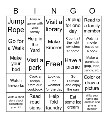 Summer Fun! Bingo Card