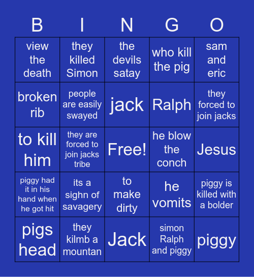 LORD of the FLIES Bingo Card