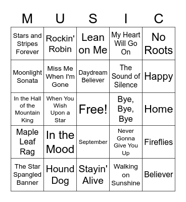 Song Bingo Card