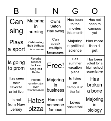 RISE 2022 Admitted Students' Day! Bingo Card