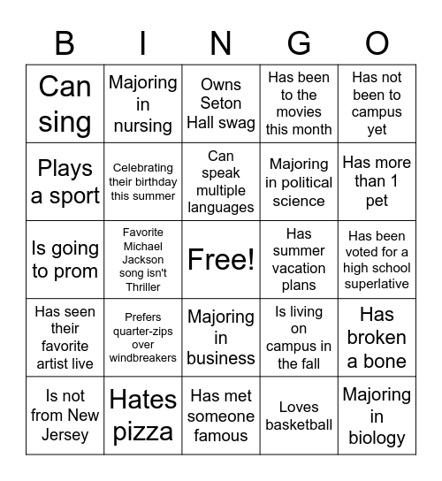 RISE 2022 Admitted Students' Day! Bingo Card