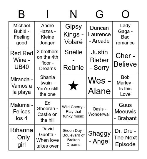 Music bingo Card