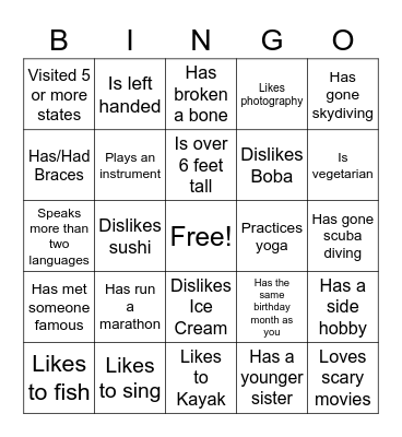 Find Someone Who Bingo Card