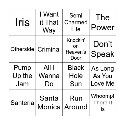 1990's Too Bingo Card