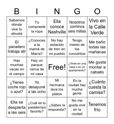 Spanish II Review Bingo Card