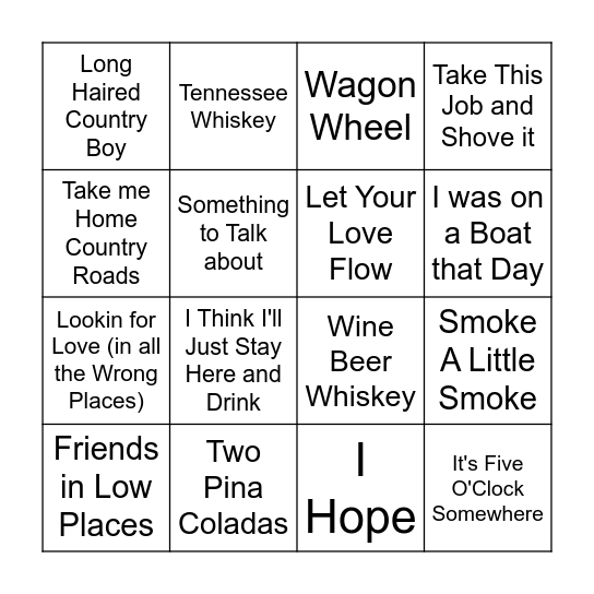 Country Time Bingo Card