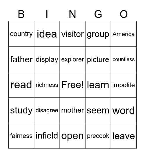 Untitled Bingo Card