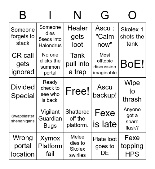 Divided Raid Bingo 18.05 Bingo Card