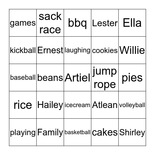 The Family Reunion Bingo Card