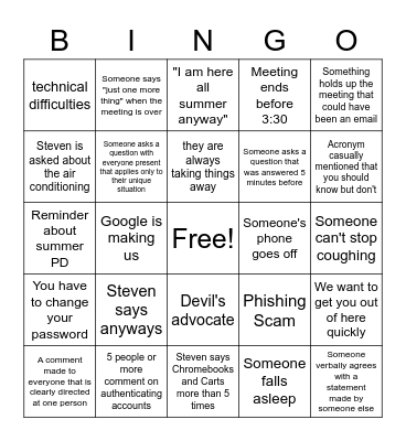 Tech meeting bingo Card
