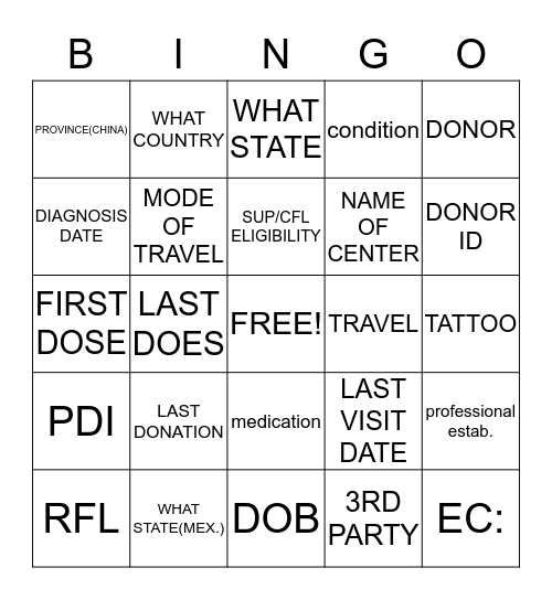 BS400 Bingo Card