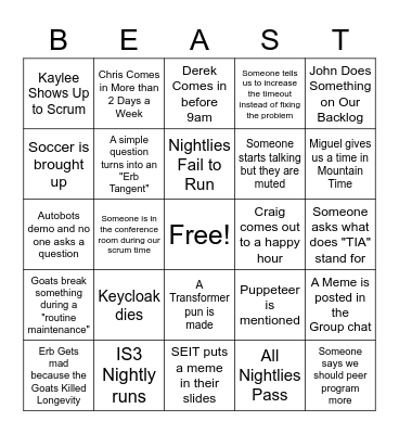 Beast Bingo Card