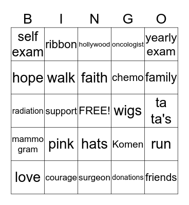 Pink Ribbon Bingo Card